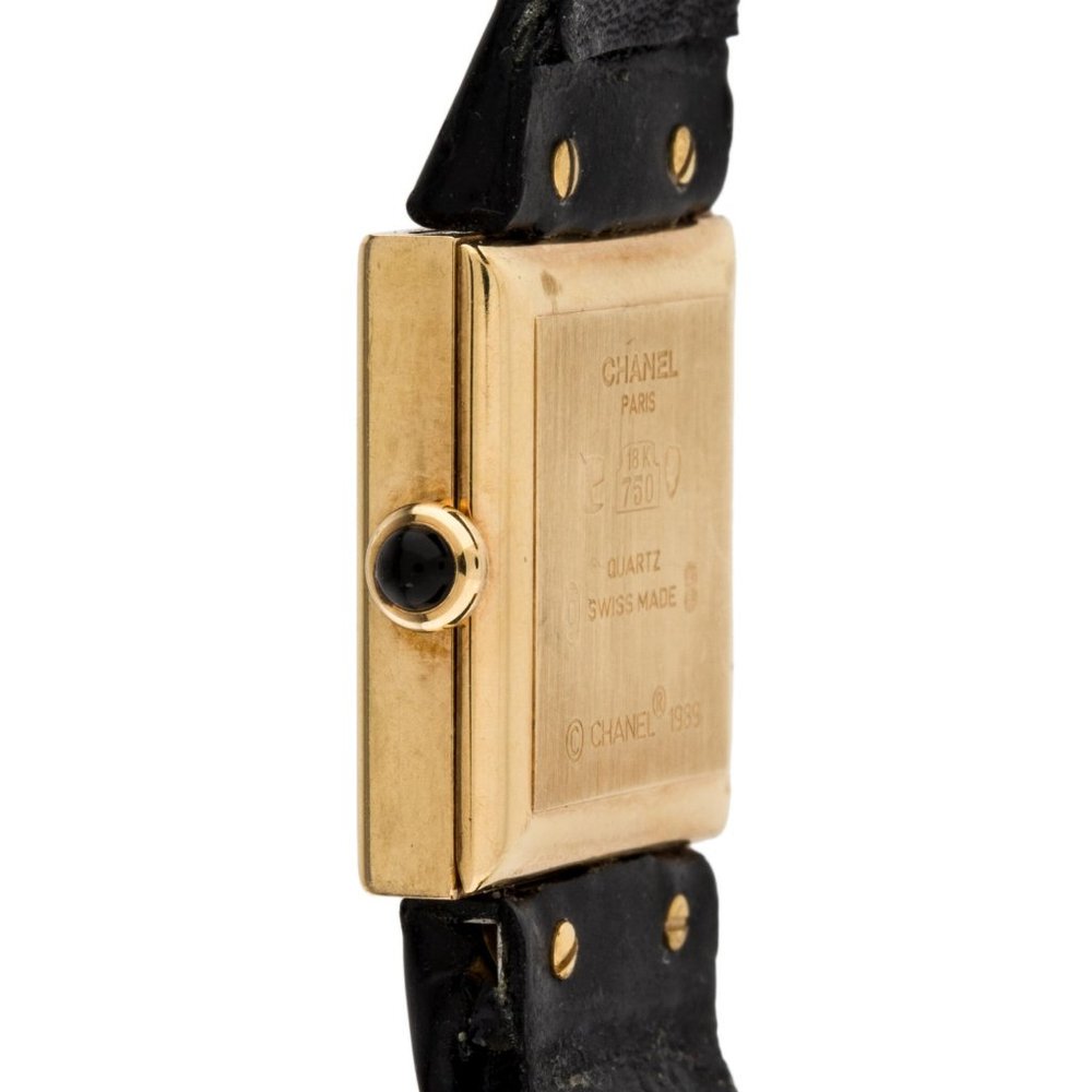 Chanel Mademoiselle 18K Gold Watch w/ black leathe - Picture 2 of 4